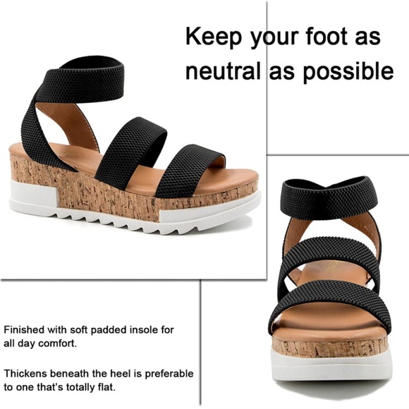 Athlefit Women's Wedge Sandals Platform Sandals Cork Elastic Strap Sandals sz 9 - Picture 2 of 4